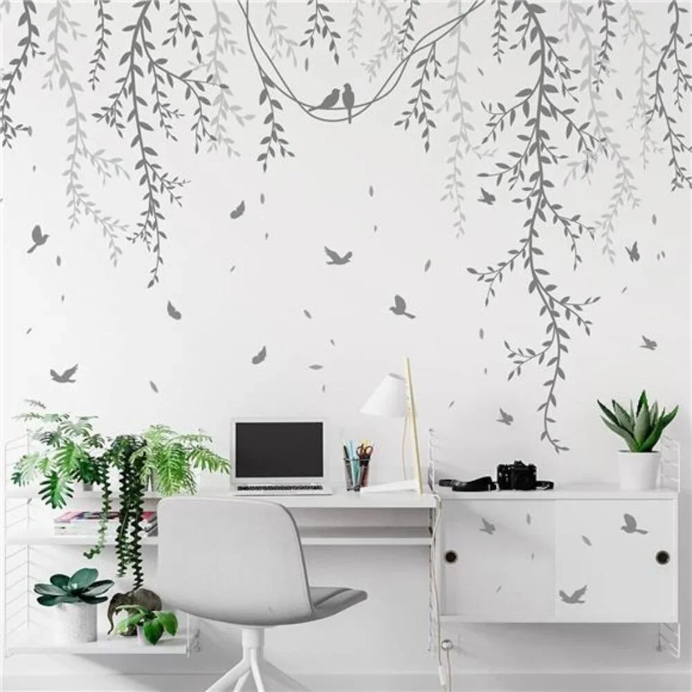 Willow Branch Wall Stickers DIY Peel Stick Plant Vine Leaf Decals Kids Room Deco